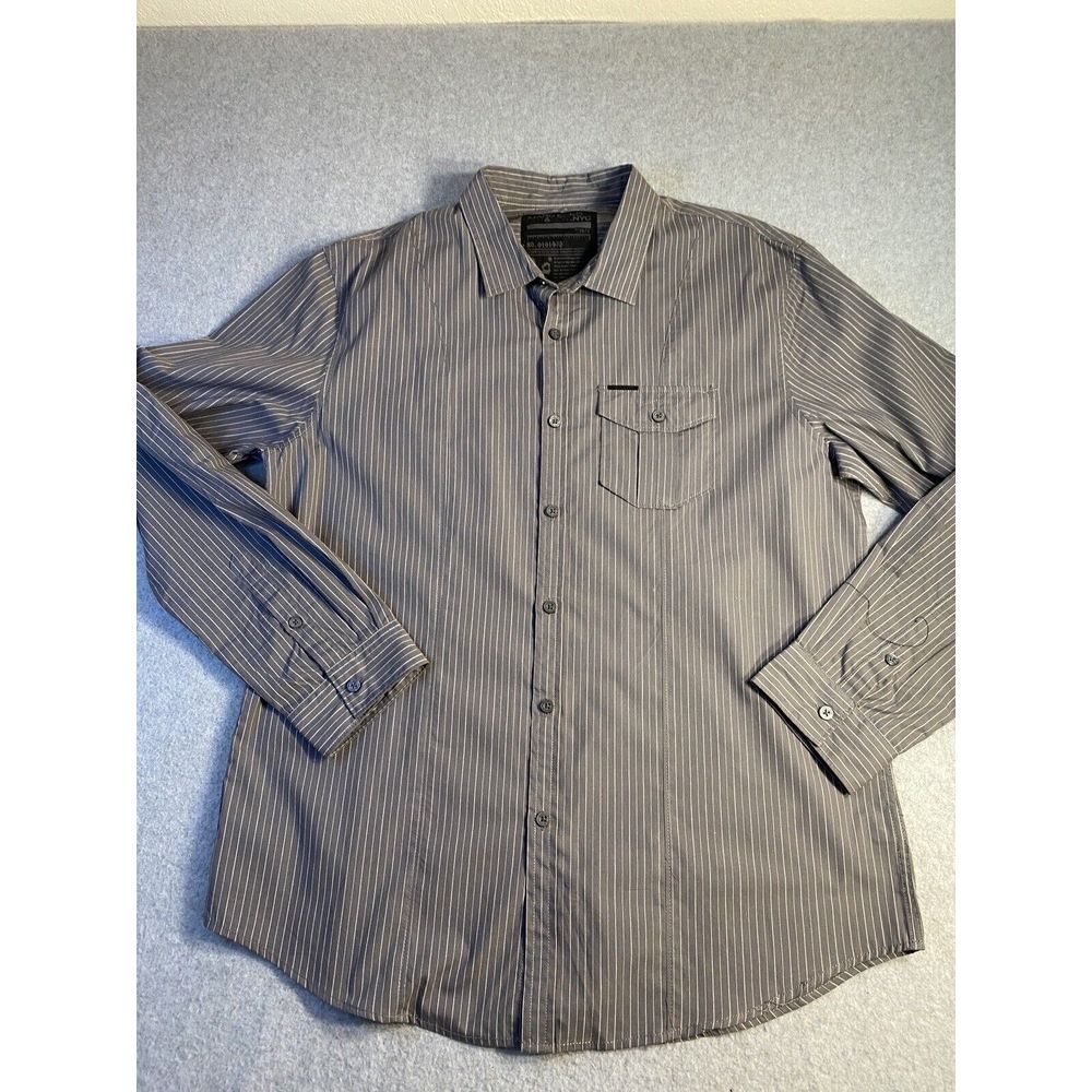 Marc Ecko Shirt Men Large Black Pleated Dress Career Work Formal Long‎ Sleeve